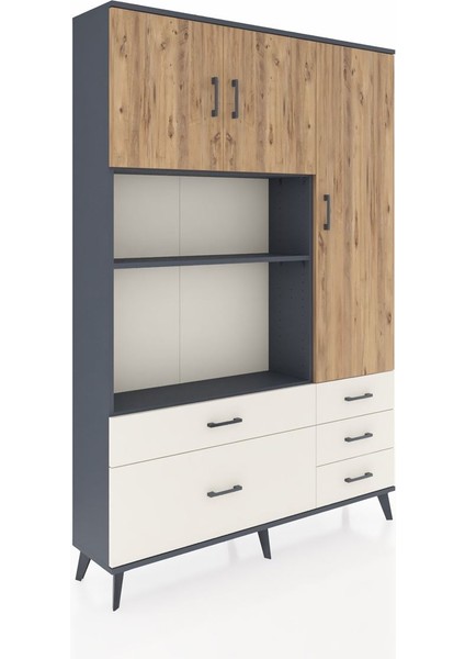 Arges Dolap 7 Raflı 5 Çekmeceli 3 Kapaklı 132X30X195 Antrasit-Çam/aytaşı fiyatları