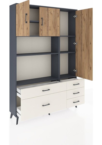 Arges Dolap 7 Raflı 5 Çekmeceli 3 Kapaklı 132X30X195 Antrasit-Çam/aytaşı indirimleri