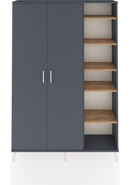 Arges Dolap 7 Raflı 2 Kapaklı Tek Askılı 132X30X195 Antrasit-Antrasit/çam