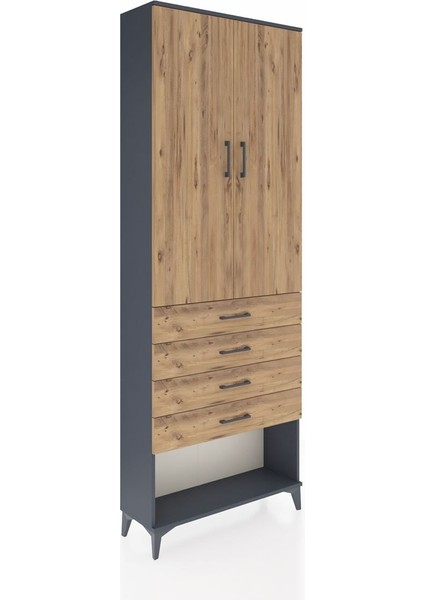 Arges Dolap 3 Raflı 4 Çekmeceli 2 Kapaklı 88X30X243 Antrasit-Çam fiyatları