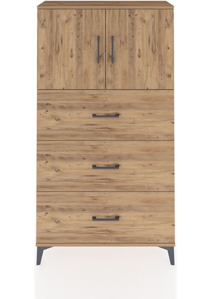 Arges Dolap 2 Raflı 3 Çekmeceli 2 Kapaklı 88X30X163 Çam-Çam