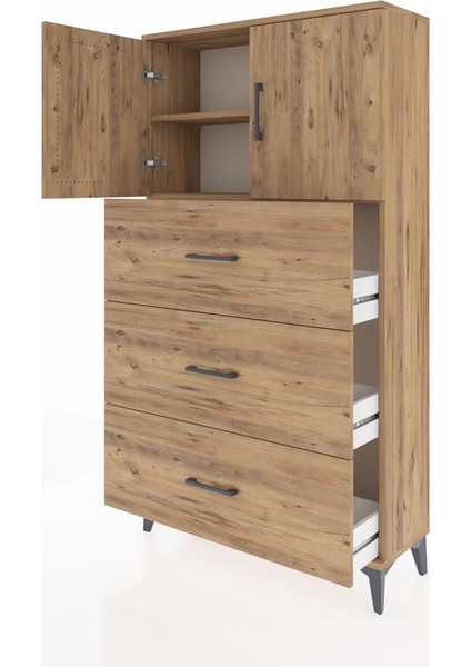 Arges Dolap 2 Raflı 3 Çekmeceli 2 Kapaklı 88X30X163 Çam-Çam fırsatları