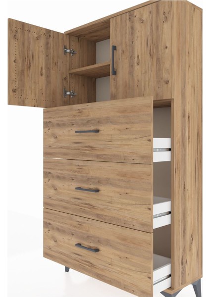 Arges Dolap 2 Raflı 3 Çekmeceli 2 Kapaklı 88X30X163 Çam-Çam indirimleri