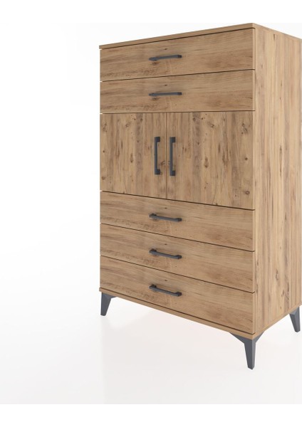 Hyperion Dolap Tek Raflı 5 Çekmeceli 2 Kapaklı 88X44X134 Çam-Çam modelleri