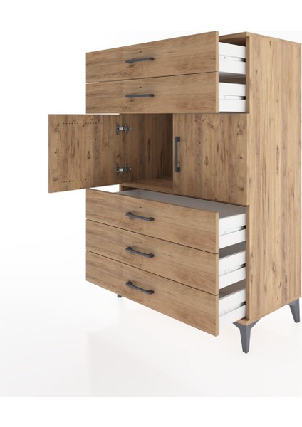 Hyperion Dolap Tek Raflı 5 Çekmeceli 2 Kapaklı 88X44X134 Çam-Çam fırsatları