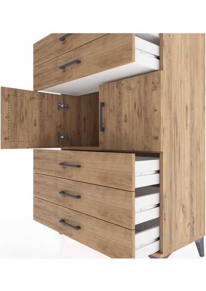 Hyperion Dolap Tek Raflı 5 Çekmeceli 2 Kapaklı 88X44X134 Çam-Çam indirimleri