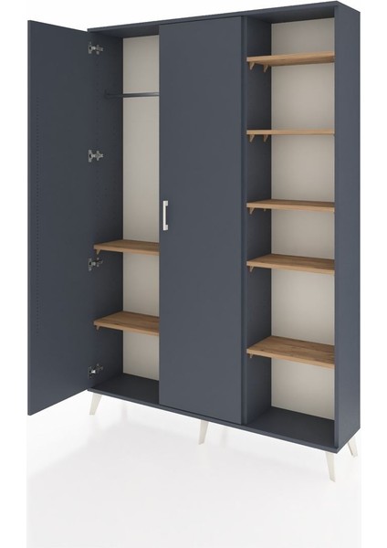 Arges Dolap 7 Raflı 2 Kapaklı Tek Askılı 132X30X195 Antrasit-Antrasit/çam modelleri