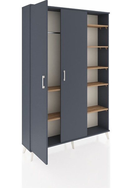 Arges Dolap 7 Raflı 2 Kapaklı Tek Askılı 132X30X195 Antrasit-Antrasit/çam indirimleri