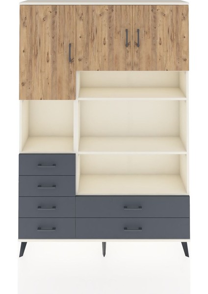 Arges Dolap 9 Raflı 6 Çekmeceli 3 Kapaklı 132X30X195 Aytaşı-Çam/antrasit