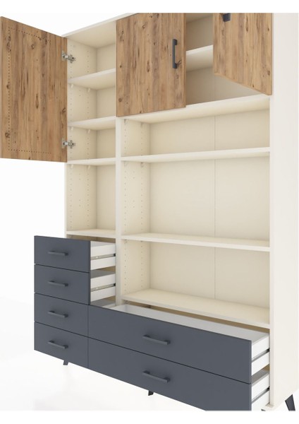 Arges Dolap 9 Raflı 6 Çekmeceli 3 Kapaklı 132X30X195 Aytaşı-Çam/antrasit fırsatları