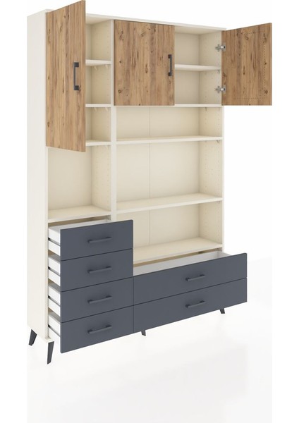 Arges Dolap 9 Raflı 6 Çekmeceli 3 Kapaklı 132X30X195 Aytaşı-Çam/antrasit indirimleri