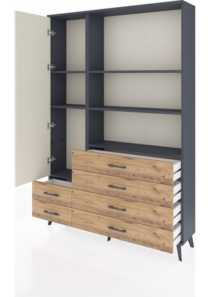 Arges Dolap 7 Raflı 6 Çekmeceli Tek Kapaklı 132X30X195 Antrasit-Aytaşı/çam modelleri