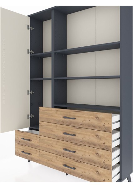 Arges Dolap 7 Raflı 6 Çekmeceli Tek Kapaklı 132X30X195 Antrasit-Aytaşı/çam fırsatları