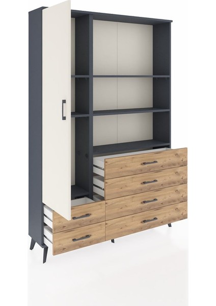 Arges Dolap 7 Raflı 6 Çekmeceli Tek Kapaklı 132X30X195 Antrasit-Aytaşı/çam indirimleri