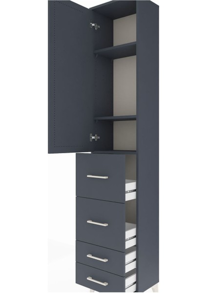 Arges Dolap 3 Raflı 4 Çekmeceli Tek Kapaklı 44X30X221 Antrasit-Antrasit indirimleri
