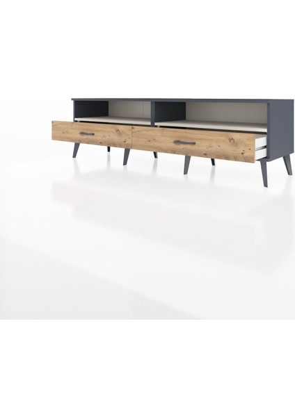 Hyperion Tv Ünitesi 2 Raflı 2 Çekmeceli 176X44X51 Antrasit-Aytaşı/çam modelleri