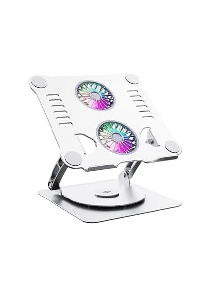 Dizüstü Bilgisayar Standı, Ayarlanabilir Yükseklik, Soğutucu Fanlı, Alüminyum, Gümüş, 10-15 Inç, Çift Fanlı modelleri