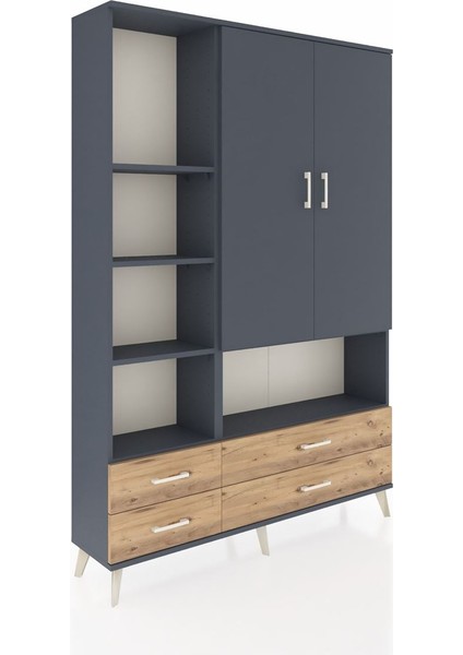 Arges Dolap 8 Raflı 4 Çekmeceli 2 Kapaklı 132X30X195 Antrasit-Antrasit/çam fiyatları