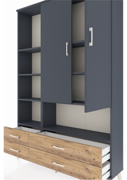 Arges Dolap 8 Raflı 4 Çekmeceli 2 Kapaklı 132X30X195 Antrasit-Antrasit/çam fırsatları