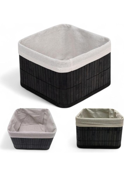 Bambu Çok Amaçlı Saklama Kutusu Düzenleyici Kare Organizer, Dekoratif Bambu Düzenleyici Siyah (20X20X13CM)