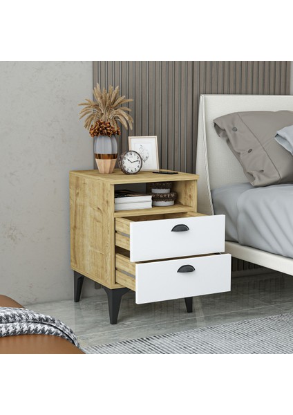 Afra Çift Çekmeceli Raflı Komodin modelleri