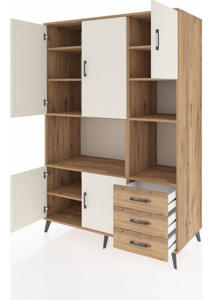 Kronos Dolap 9 Raflı 3 Çekmeceli 5 Kapaklı 132X59X195 Çam-Aytaşı/çam modelleri