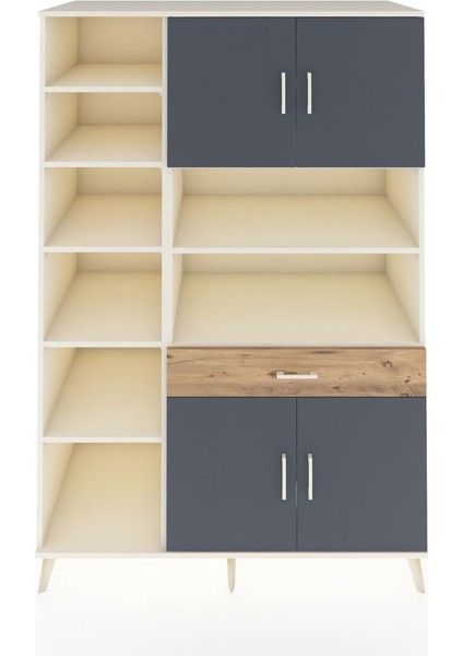 Kronos Dolap 10 Raflı Tek Çekmeceli 4 Kapaklı 132X59X195 Aytaşı-Antrasit/çam