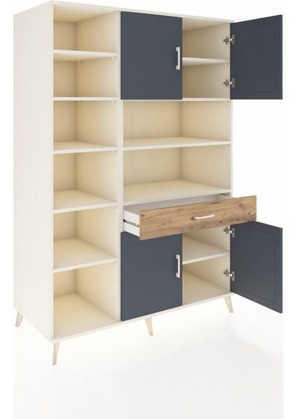 Kronos Dolap 10 Raflı Tek Çekmeceli 4 Kapaklı 132X59X195 Aytaşı-Antrasit/çam indirimleri