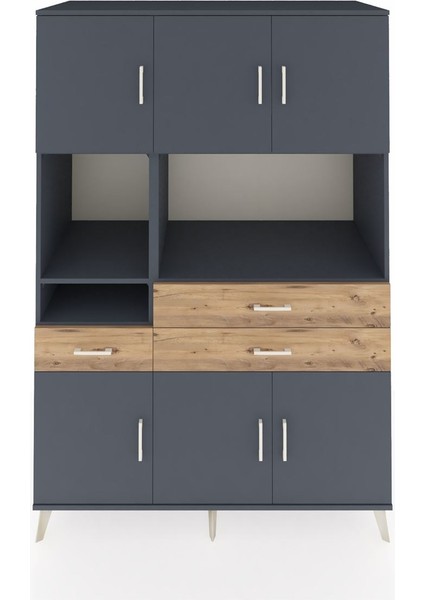 Kronos Dolap 9 Raflı 3 Çekmeceli 6 Kapaklı 132X59X195 Antrasit-Antrasit/çam