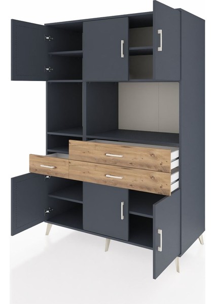 Kronos Dolap 9 Raflı 3 Çekmeceli 6 Kapaklı 132X59X195 Antrasit-Antrasit/çam modelleri