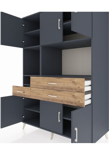 Kronos Dolap 9 Raflı 3 Çekmeceli 6 Kapaklı 132X59X195 Antrasit-Antrasit/çam fırsatları