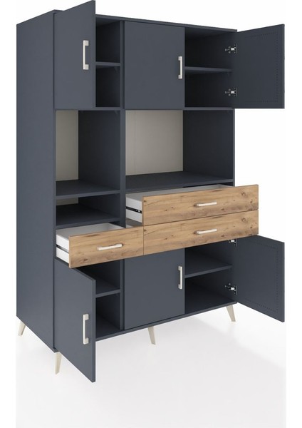 Kronos Dolap 9 Raflı 3 Çekmeceli 6 Kapaklı 132X59X195 Antrasit-Antrasit/çam indirimleri