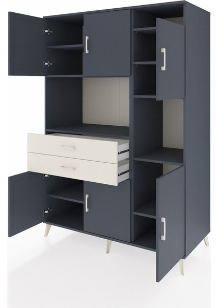 Kronos Dolap 9 Raflı 2 Çekmeceli 6 Kapaklı 132X59X195 Antrasit-Antrasit/aytaşı modelleri