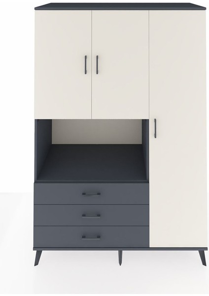 Kronos Dolap 7 Raflı 3 Çekmeceli 3 Kapaklı 132X59X195 Antrasit-Aytaşı/antrasit