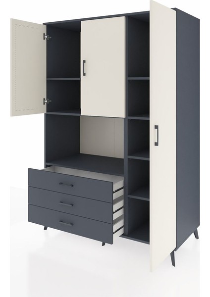 Kronos Dolap 7 Raflı 3 Çekmeceli 3 Kapaklı 132X59X195 Antrasit-Aytaşı/antrasit modelleri