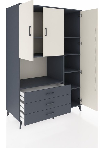 Kronos Dolap 7 Raflı 3 Çekmeceli 3 Kapaklı 132X59X195 Antrasit-Aytaşı/antrasit indirimleri