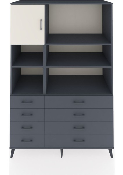 Kronos Dolap 7 Raflı 8 Çekmeceli Tek Kapaklı 132X59X195 Antrasit-Aytaşı/antrasit