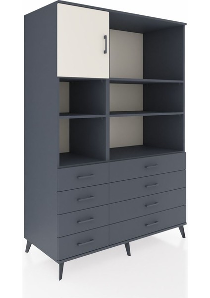 Kronos Dolap 7 Raflı 8 Çekmeceli Tek Kapaklı 132X59X195 Antrasit-Aytaşı/antrasit fiyatları
