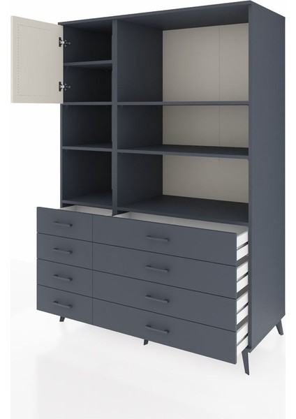 Kronos Dolap 7 Raflı 8 Çekmeceli Tek Kapaklı 132X59X195 Antrasit-Aytaşı/antrasit modelleri