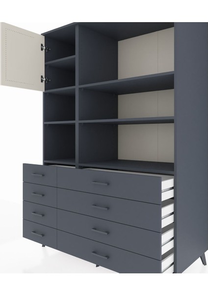 Kronos Dolap 7 Raflı 8 Çekmeceli Tek Kapaklı 132X59X195 Antrasit-Aytaşı/antrasit fırsatları