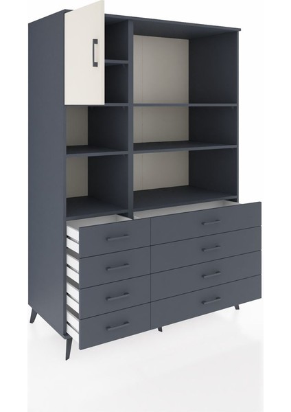 Kronos Dolap 7 Raflı 8 Çekmeceli Tek Kapaklı 132X59X195 Antrasit-Aytaşı/antrasit indirimleri