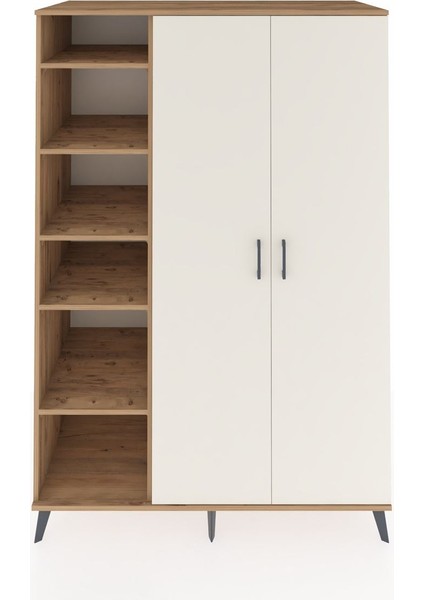 Kronos Dolap 7 Raflı 2 Kapaklı Tek Askılı 132X59X195 Çam-Aytaşı/çam