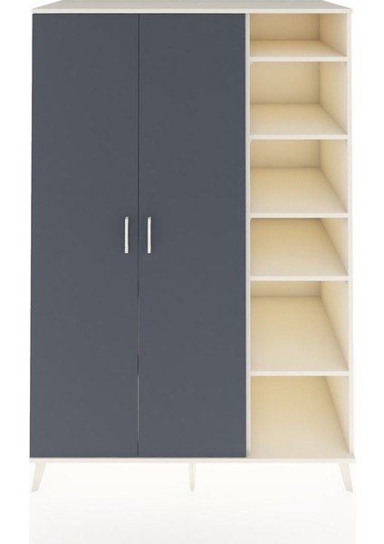 Kronos Dolap 7 Raflı 2 Kapaklı Tek Askılı 132X59X195 Aytaşı-Antrasit/aytaşı