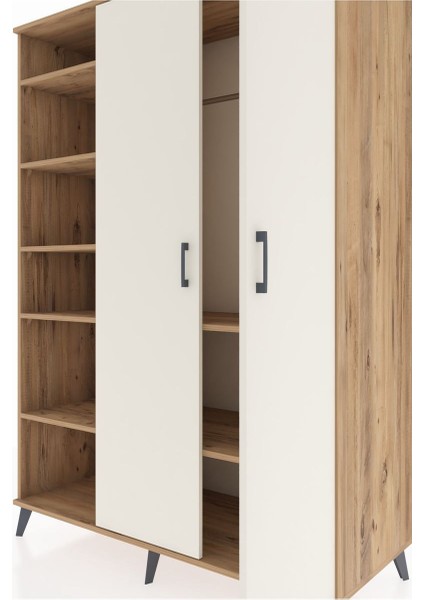 Kronos Dolap 7 Raflı 2 Kapaklı Tek Askılı 132X59X195 Çam-Aytaşı/çam fırsatları