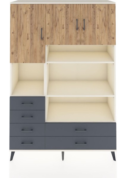 Hyperion Dolap 9 Raflı 6 Çekmeceli 3 Kapaklı 132X44X195 Aytaşı-Çam/antrasit