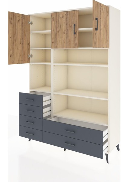 Hyperion Dolap 9 Raflı 6 Çekmeceli 3 Kapaklı 132X44X195 Aytaşı-Çam/antrasit modelleri