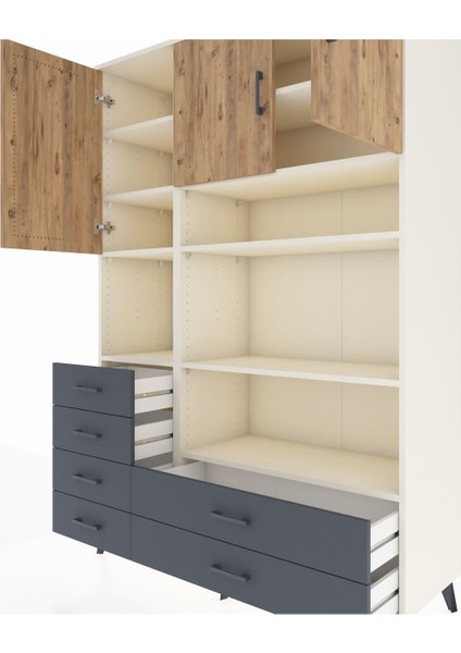Hyperion Dolap 9 Raflı 6 Çekmeceli 3 Kapaklı 132X44X195 Aytaşı-Çam/antrasit fırsatları