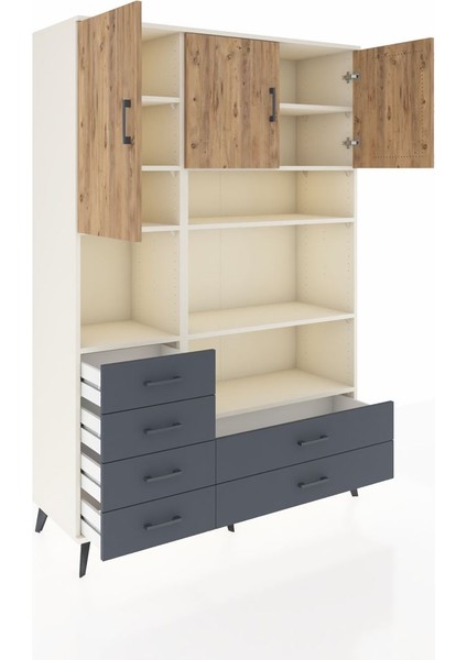 Hyperion Dolap 9 Raflı 6 Çekmeceli 3 Kapaklı 132X44X195 Aytaşı-Çam/antrasit indirimleri