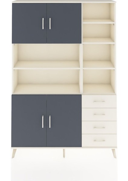 Arges Dolap 9 Raflı 4 Çekmeceli 4 Kapaklı 132X30X195 Aytaşı-Antrasit/aytaşı