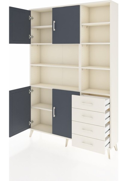 Arges Dolap 9 Raflı 4 Çekmeceli 4 Kapaklı 132X30X195 Aytaşı-Antrasit/aytaşı modelleri